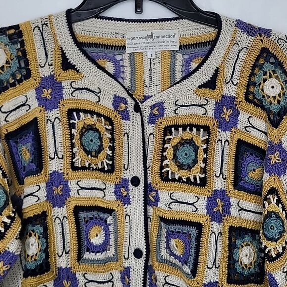 Peruvian Connection Handmade Pima Cotton Knit Cardigan Size Small - Picture 2 of 13